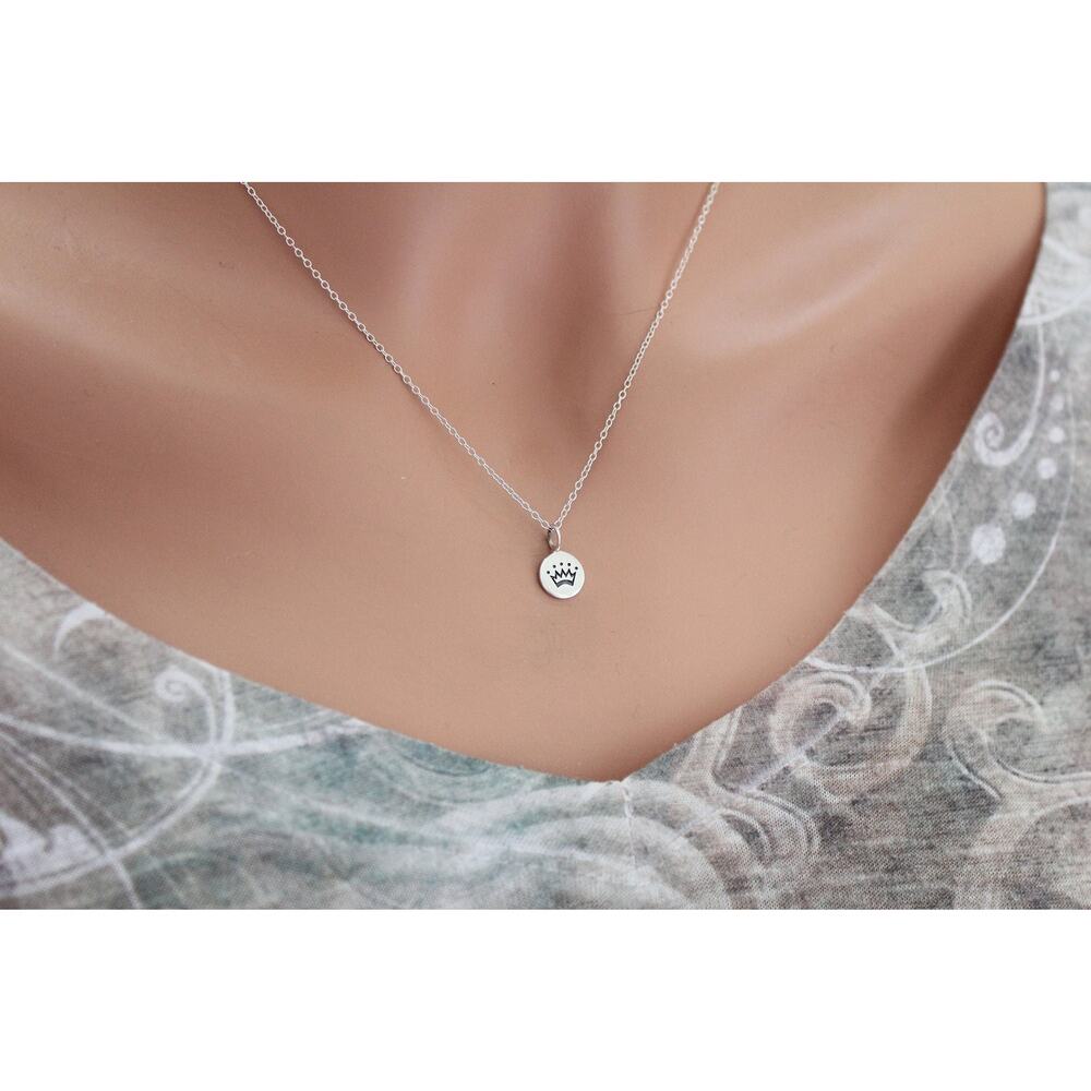 Sterling Silver Circle Shaped Princess Crown Charm Necklace
